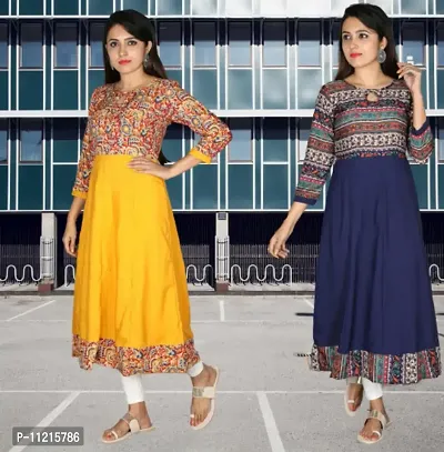 Stylish Crepe Printed Anarkali Kurta For Women- Pack of 2