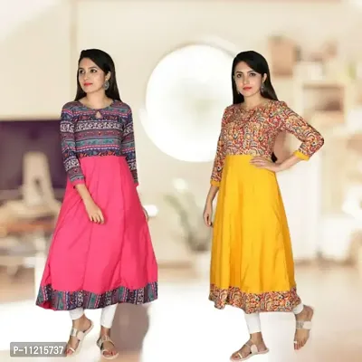 Stylish Crepe Printed Anarkali Kurtas For Women- Pack of 2-thumb0