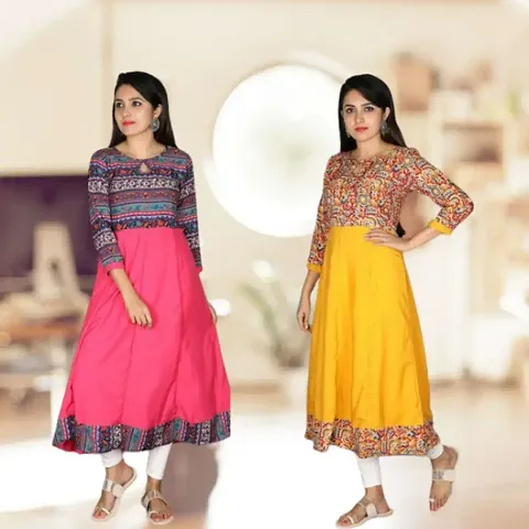 Stylish Fancy Crepe Anarkali Kurti Combo For Women Pack Of 2