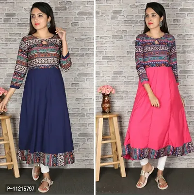 Beautiful Crepe Printed Anarkali Kurta Combo For Women Pack of 2-thumb0