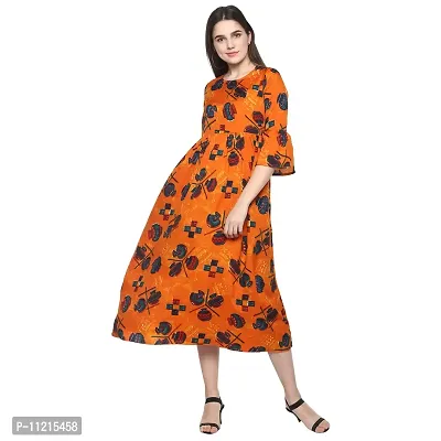 Trendy Women Beautiful Orange Printed A-Line Crepe Kurta-thumb0