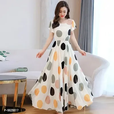 Classic dots long Georgette Dress For Women