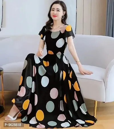 Classic dots long Georgette Dress For Women-thumb0