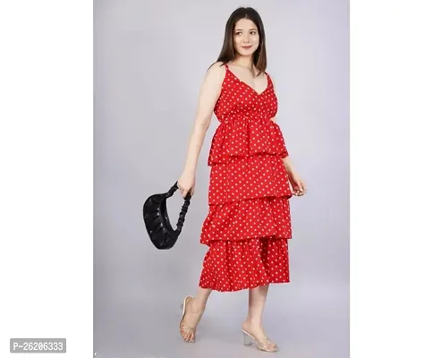 Stylish Fancy Red Poly Crepe Solid Dresses For Women-thumb0