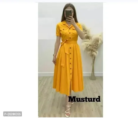 Stylish Fancy Yellow Rayon Solid Dresses For Women-thumb0