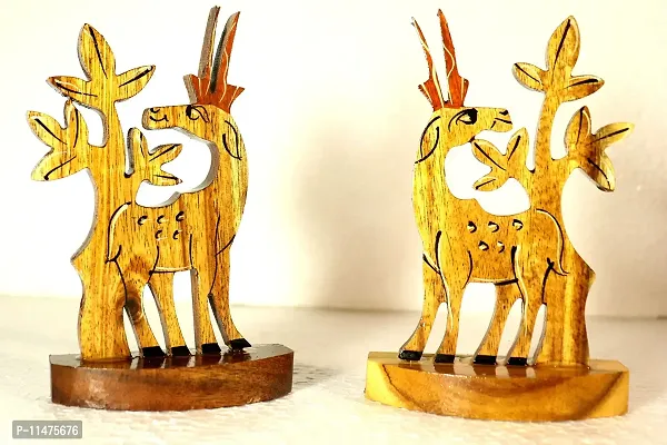 Bankura Traditional Art Center Tree Deer Set Wooden handicrafts Showpiece Item Table Decoration and Wall Mounted Home Decor , Gifts and Toy for Kids Product 22 cm high, Clear ,2 in Box