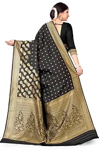 Mahakay Women's Banarasi Synthetic Art Silk Saree with Unstitched Blouse Piece - Zari Woven Work Sarees for Wedding Wear, Party Wear (Black)-thumb1