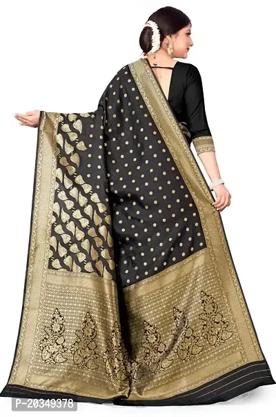 Mahakay Women's Banarasi Synthetic Art Silk Saree with Unstitched Blouse Piece - Zari Woven Work Sarees for Wedding Wear, Party Wear (Black)-thumb2