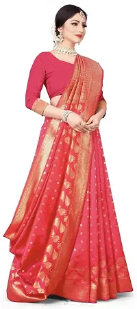 Mahakay Women's Banarasi Synthetic Art Silk Saree with Unstitched Blouse Piece - Zari Woven Work Sarees for Wedding Wear, Party Wear (Pink)-thumb2