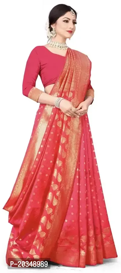 Mahakay Women's Banarasi Synthetic Art Silk Saree with Unstitched Blouse Piece - Zari Woven Work Sarees for Wedding Wear, Party Wear (Pink)-thumb3