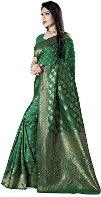 Mahakay Women's Banarasi Synthetic Art Silk Saree with Unstitched Blouse Piece - Zari Woven Work Sarees for Wedding Wear, Party Wear (Green)-thumb3