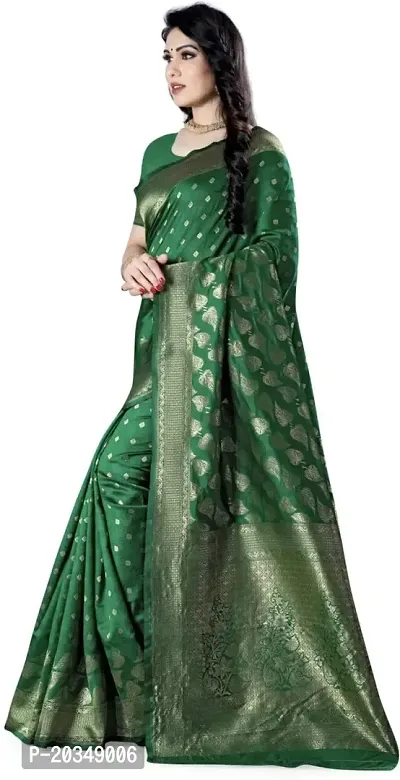 Mahakay Women's Banarasi Synthetic Art Silk Saree with Unstitched Blouse Piece - Zari Woven Work Sarees for Wedding Wear, Party Wear (Green)-thumb4