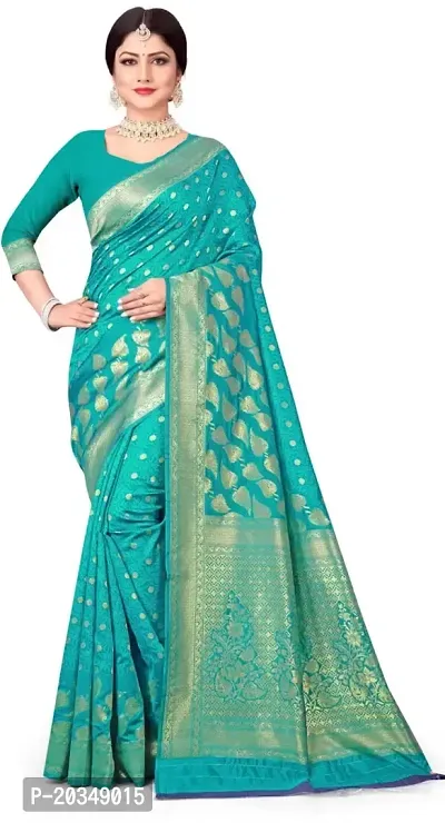 Mahakay Women's Banarasi Synthetic Art Silk Saree with Unstitched Blouse Piece - Zari Woven Work Sarees for Wedding Wear, Party Wear (Rama)-thumb0