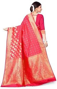 Mahakay Women's Banarasi Synthetic Art Silk Saree with Unstitched Blouse Piece - Zari Woven Work Sarees for Wedding Wear, Party Wear (Pink)-thumb1