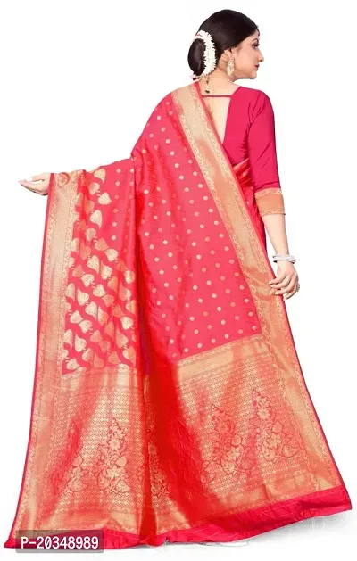 Mahakay Women's Banarasi Synthetic Art Silk Saree with Unstitched Blouse Piece - Zari Woven Work Sarees for Wedding Wear, Party Wear (Pink)-thumb2