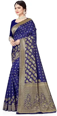 Mahakay Women's Banarasi Synthetic Art Silk Saree with Unstitched Blouse Piece - Zari Woven Work Sarees for Wedding Wear, Party Wear (Blue)-thumb3