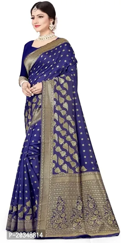 Mahakay Women's Banarasi Synthetic Art Silk Saree with Unstitched Blouse Piece - Zari Woven Work Sarees for Wedding Wear, Party Wear (Blue)-thumb4