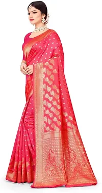 Mahakay Women's Banarasi Synthetic Art Silk Saree with Unstitched Blouse Piece - Zari Woven Work Sarees for Wedding Wear, Party Wear (Pink)-thumb3