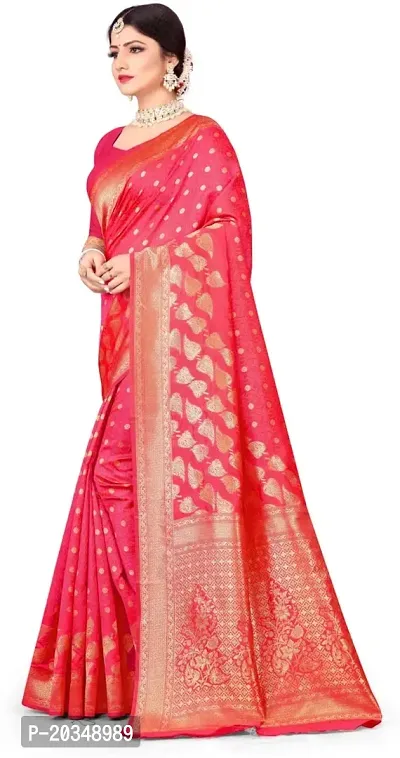 Mahakay Women's Banarasi Synthetic Art Silk Saree with Unstitched Blouse Piece - Zari Woven Work Sarees for Wedding Wear, Party Wear (Pink)-thumb4