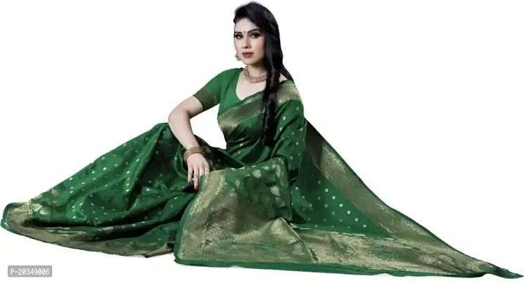 Mahakay Women's Banarasi Synthetic Art Silk Saree with Unstitched Blouse Piece - Zari Woven Work Sarees for Wedding Wear, Party Wear (Green)-thumb3