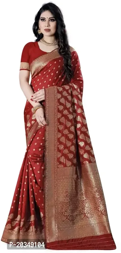 Mahakay Women's Banarasi Synthetic Art Silk Saree with Unstitched Blouse Piece - Zari Woven Work Sarees for Wedding Wear, Party Wear (Red)-thumb0