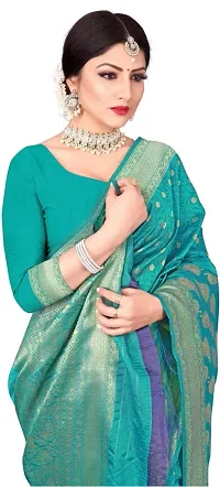 Mahakay Women's Banarasi Synthetic Art Silk Saree with Unstitched Blouse Piece - Zari Woven Work Sarees for Wedding Wear, Party Wear (Rama)-thumb1