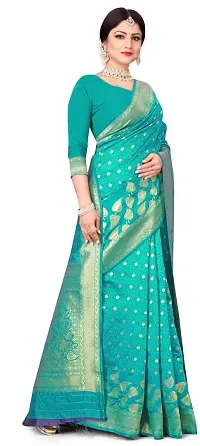 Mahakay Women's Banarasi Synthetic Art Silk Saree with Unstitched Blouse Piece - Zari Woven Work Sarees for Wedding Wear, Party Wear (Rama)-thumb2