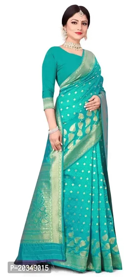 Mahakay Women's Banarasi Synthetic Art Silk Saree with Unstitched Blouse Piece - Zari Woven Work Sarees for Wedding Wear, Party Wear (Rama)-thumb3