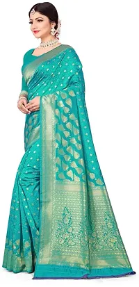 Mahakay Women's Banarasi Synthetic Art Silk Saree with Unstitched Blouse Piece - Zari Woven Work Sarees for Wedding Wear, Party Wear (Rama)-thumb3