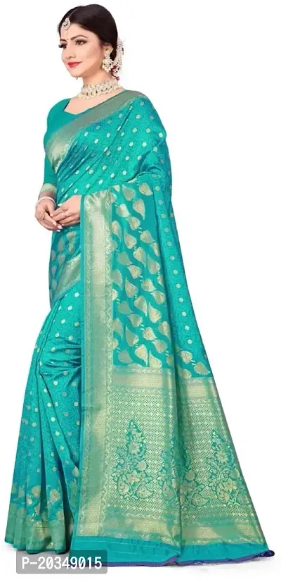 Mahakay Women's Banarasi Synthetic Art Silk Saree with Unstitched Blouse Piece - Zari Woven Work Sarees for Wedding Wear, Party Wear (Rama)-thumb4