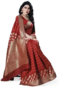 Mahakay Women's Banarasi Synthetic Art Silk Saree with Unstitched Blouse Piece - Zari Woven Work Sarees for Wedding Wear, Party Wear (Red)-thumb1