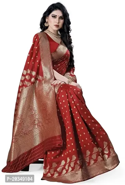 Mahakay Women's Banarasi Synthetic Art Silk Saree with Unstitched Blouse Piece - Zari Woven Work Sarees for Wedding Wear, Party Wear (Red)-thumb2