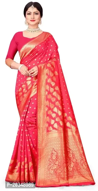 Mahakay Women's Banarasi Synthetic Art Silk Saree with Unstitched Blouse Piece - Zari Woven Work Sarees for Wedding Wear, Party Wear (Pink)-thumb0