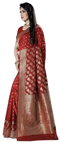 Mahakay Women's Banarasi Synthetic Art Silk Saree with Unstitched Blouse Piece - Zari Woven Work Sarees for Wedding Wear, Party Wear (Red)-thumb3