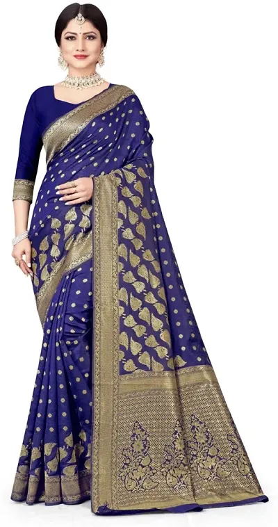 Mahakay Women's Banarasi Synthetic Art Silk Saree with Unstitched Blouse Piece - Zari Woven Work Sarees for Wedding Wear, Party Wear