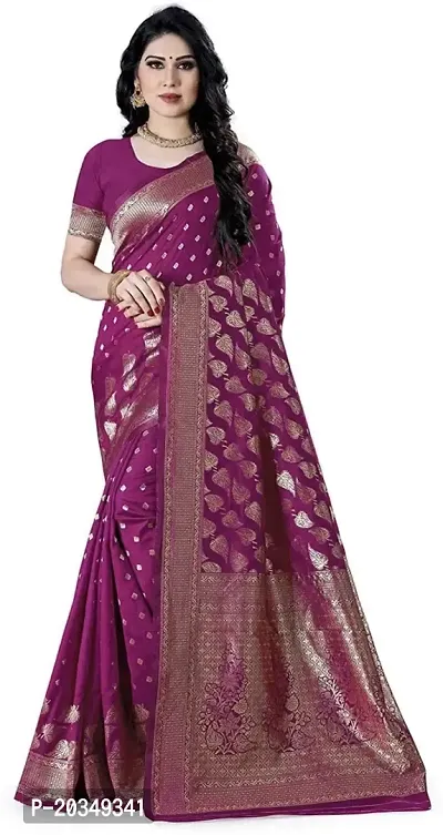 Mahakay Women's Banarasi Synthetic Art Silk Saree with Unstitched Blouse Piece - Zari Woven Work Sarees for Wedding Wear, Party Wear (Purple)-thumb0