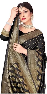 Mahakay Women's Banarasi Synthetic Art Silk Saree with Unstitched Blouse Piece - Zari Woven Work Sarees for Wedding Wear, Party Wear (Black)-thumb2