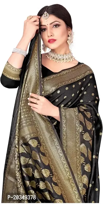 Mahakay Women's Banarasi Synthetic Art Silk Saree with Unstitched Blouse Piece - Zari Woven Work Sarees for Wedding Wear, Party Wear (Black)-thumb3