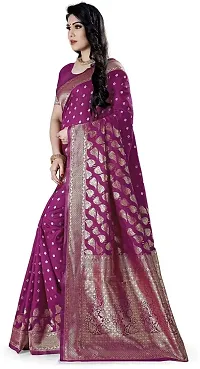 Mahakay Women's Banarasi Synthetic Art Silk Saree with Unstitched Blouse Piece - Zari Woven Work Sarees for Wedding Wear, Party Wear (Purple)-thumb3