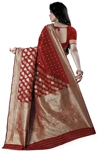 Mahakay Women's Banarasi Synthetic Art Silk Saree with Unstitched Blouse Piece - Zari Woven Work Sarees for Wedding Wear, Party Wear (Red)-thumb2