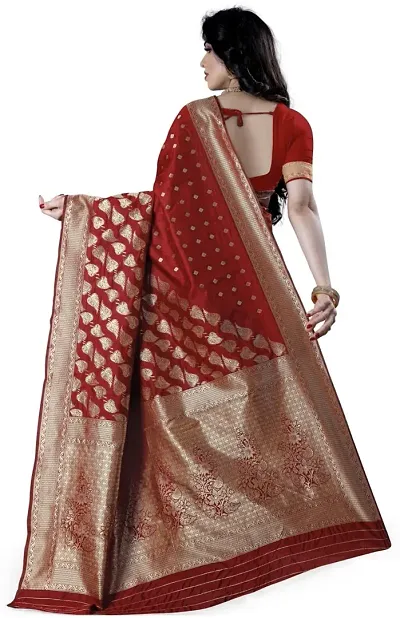 Buy Mahakay Women s Banarasi Synthetic Art Silk Saree With Unstitched Blouse Piece Zari Woven Work Sarees For Wedding Wear Party Wear red Online In India At Discounted Prices