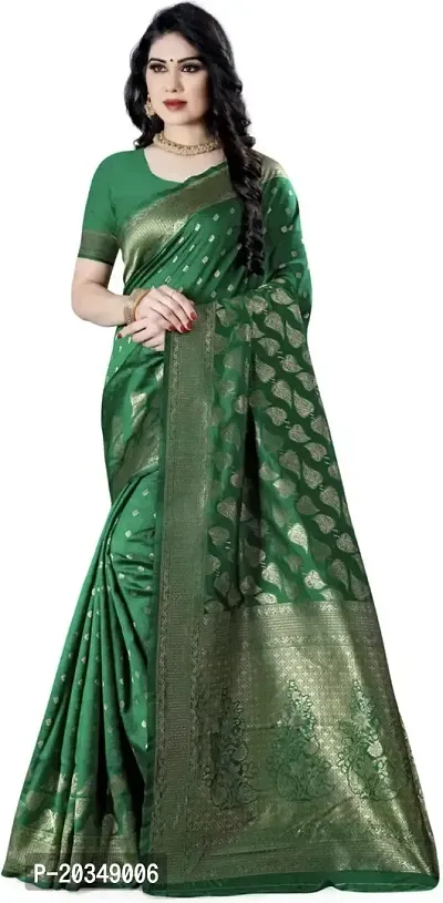 Mahakay Women's Banarasi Synthetic Art Silk Saree with Unstitched Blouse Piece - Zari Woven Work Sarees for Wedding Wear, Party Wear (Green)-thumb0
