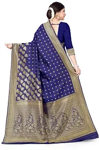 Mahakay Women's Banarasi Synthetic Art Silk Saree with Unstitched Blouse Piece - Zari Woven Work Sarees for Wedding Wear, Party Wear (Blue)-thumb1