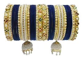 DONERIA Metal Base Metal with Zircon Gemstone Or Velvet worked and Ball Chain with Jhumki Type Latkan Bangle Set For Women and Girls-thumb3