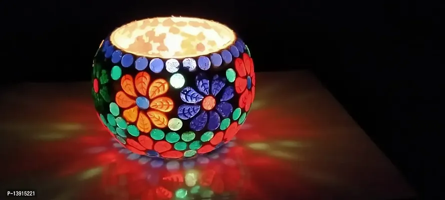 DONERIA Handicraft Mosaic Table Lamp Combination of Colour Beads Mushroom Round Dome Shape Mosaic Bedside Table Turkish Lamps with Colorful Light for Home Decoration Bedroom Table Lamp (Multicolour)