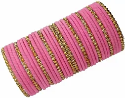 DONERIA Glass with Velvet Or Beads worked Glossy Finished Bangle Set For Women and Girls, (Pink_2.8 Inches), Pack Of 36 Bangle Set-thumb2