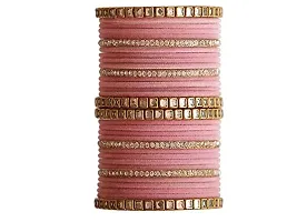 DONERIA Metal Base Metal with Velvet worked Studded with Zircon Gemstone Or Beads Glossy Finished Bangle Set For Women and Girls-thumb2