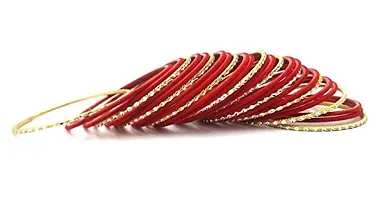 DONERIA Metal Base Metal with Velvet worked and Cutting Shaped Bangle Set For Women and Girls, (Red_2.6 Inches), Pack Of 56 Bangle Set-thumb2