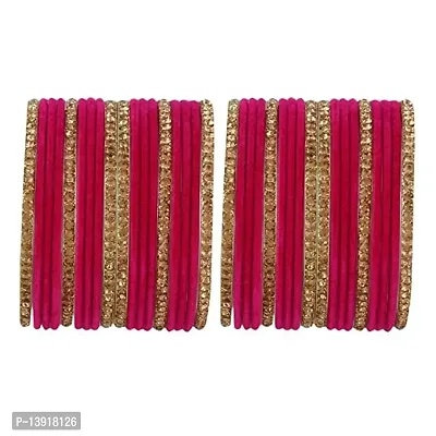 DONERIA Metal with Zircon Gemstone Or Velvet worked Bangle Set For Women and Girls, (Magenta_2.8 Inches), Pack Of 36 Bangle Set