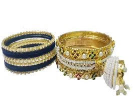 DONERIA Metal Base Metal with Zircon Gemstone Or Velvet worked and Ball Chain with Jhumki Type Latkan Bangle Set For Women and Girls-thumb2